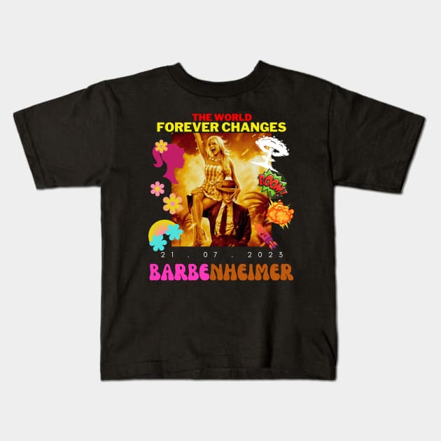Barbenheimer Cute Funny Sarcastic The World Forever Changes Design Kids T-Shirt by PeekABooByAksh